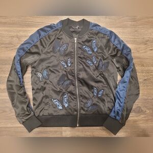 Black and Blue Butterfly Embroidered Jacket